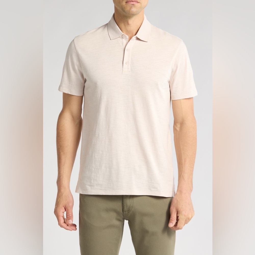 VINCE Men's Short Sleeve Slub Polo Cotton Shirt Sand Neutral Beige Medium NWT